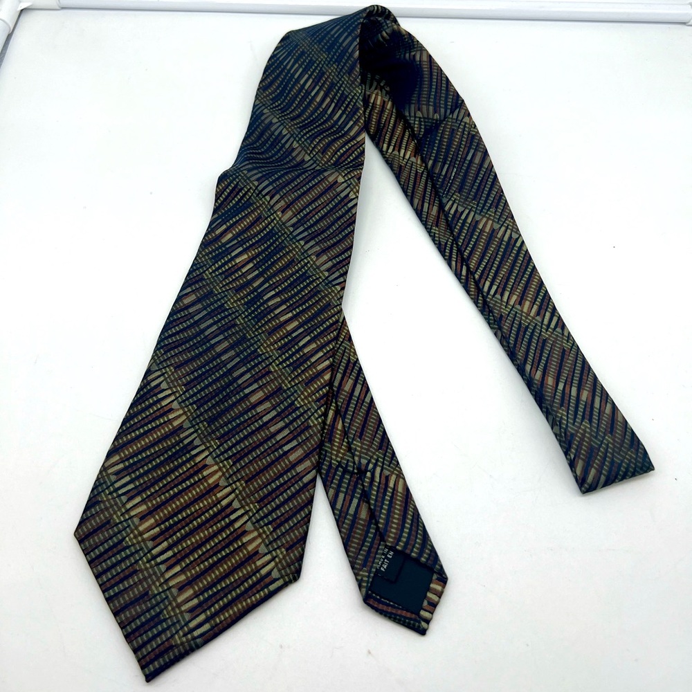 PIERRE CARDIN Vintage Metallic Green Brown Blue Silk Tie